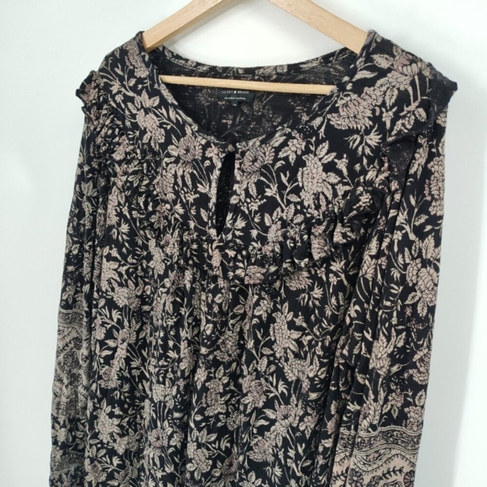 Lucky Brand Peasant Raw Edge Ruffle Top - Picture 2 of 4